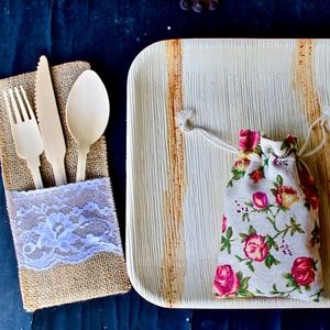 wedding plate 10 pic Square - pic10 bag -10 holder -30 pic fork -Knife -Spoon